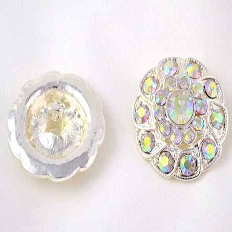 Rhinestone Button Silver AB Flower