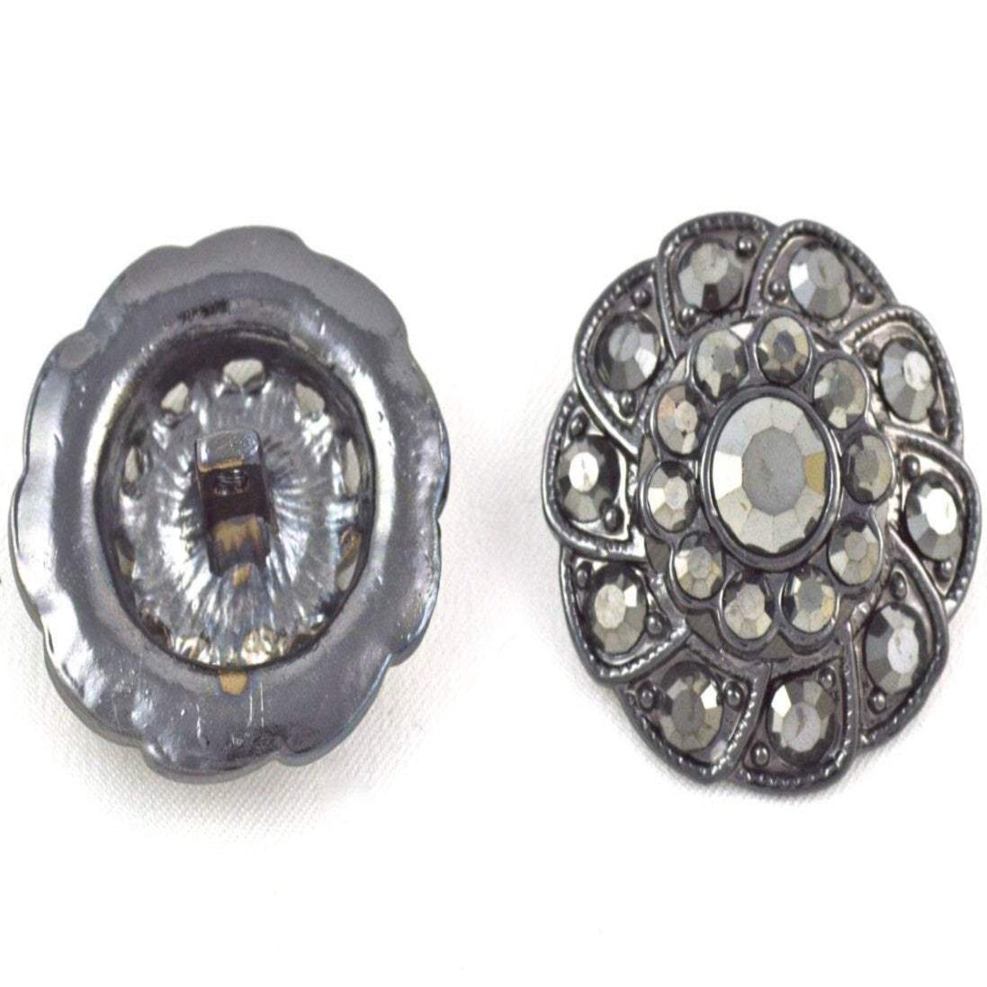 Rhinestone Button Gunmetal Shank