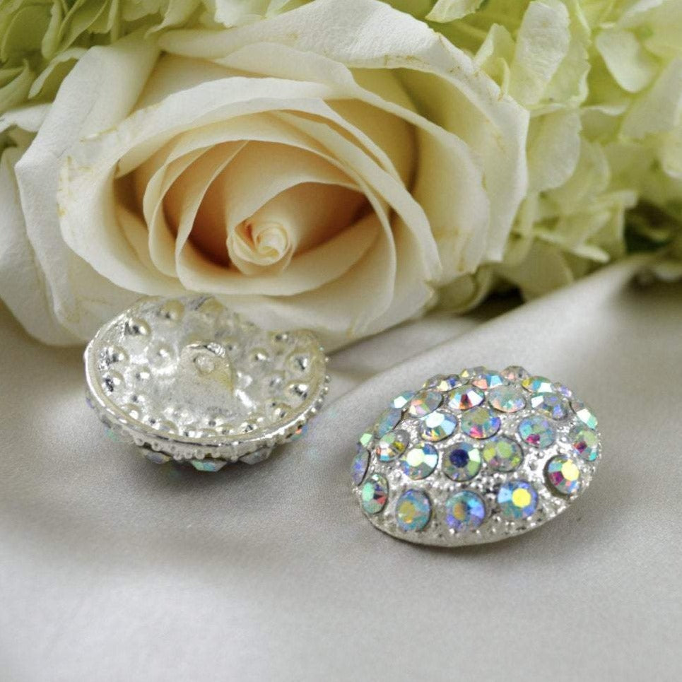 Rhinestone Button Silver Iridescent Dome 1.25"