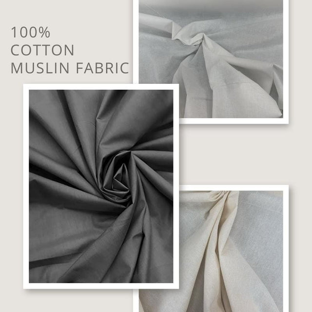 100 Percent Cotton Muslin Fabric - Black, Natural, White, Plain Weave, 63" Width