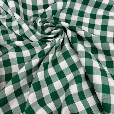 Farmhouse Gingham Check Polyester Fabric - 1-Inch Gingham Check, Baby Blue/White, 60" Width