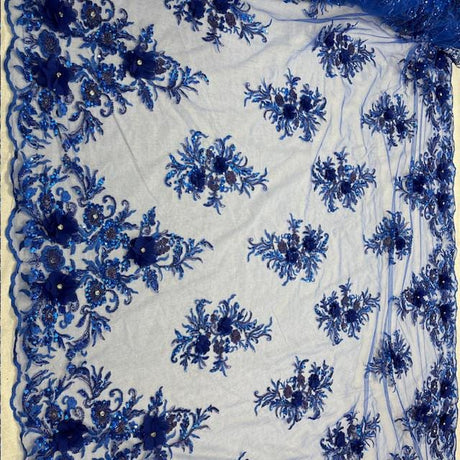 VT-32 3D Beaded Lace Fabric - Burgundy, 54-55" Width (1 Yard)