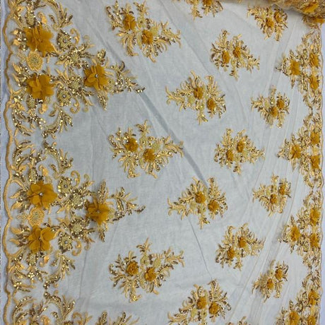 VT-32 3D Beaded Lace Fabric - Burgundy, 54-55" Width (1 Yard)