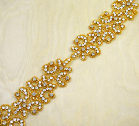Rhinestone Applique Gold Art Deco