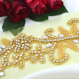 Rhinestone Applique Gold Beaded Flower Branch