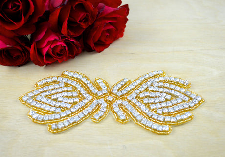 Rhinestone Bow Applique Gold