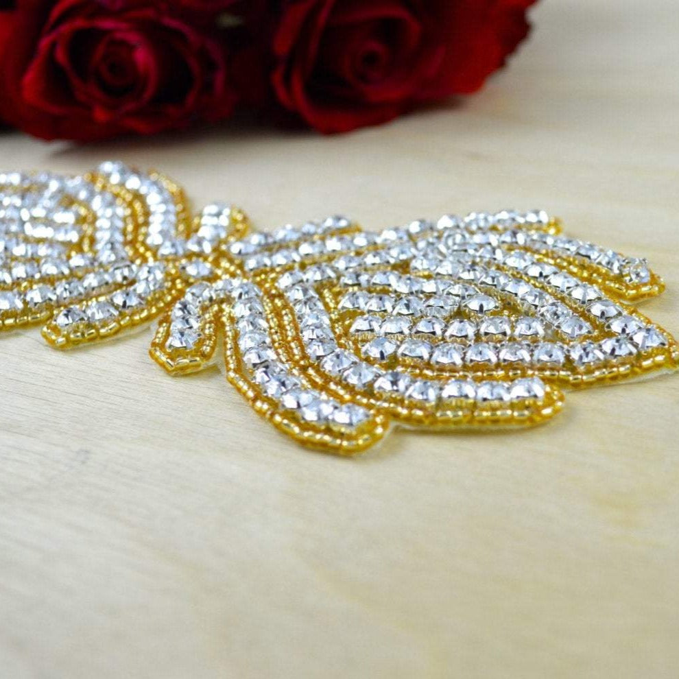 Rhinestone Bow Applique Gold