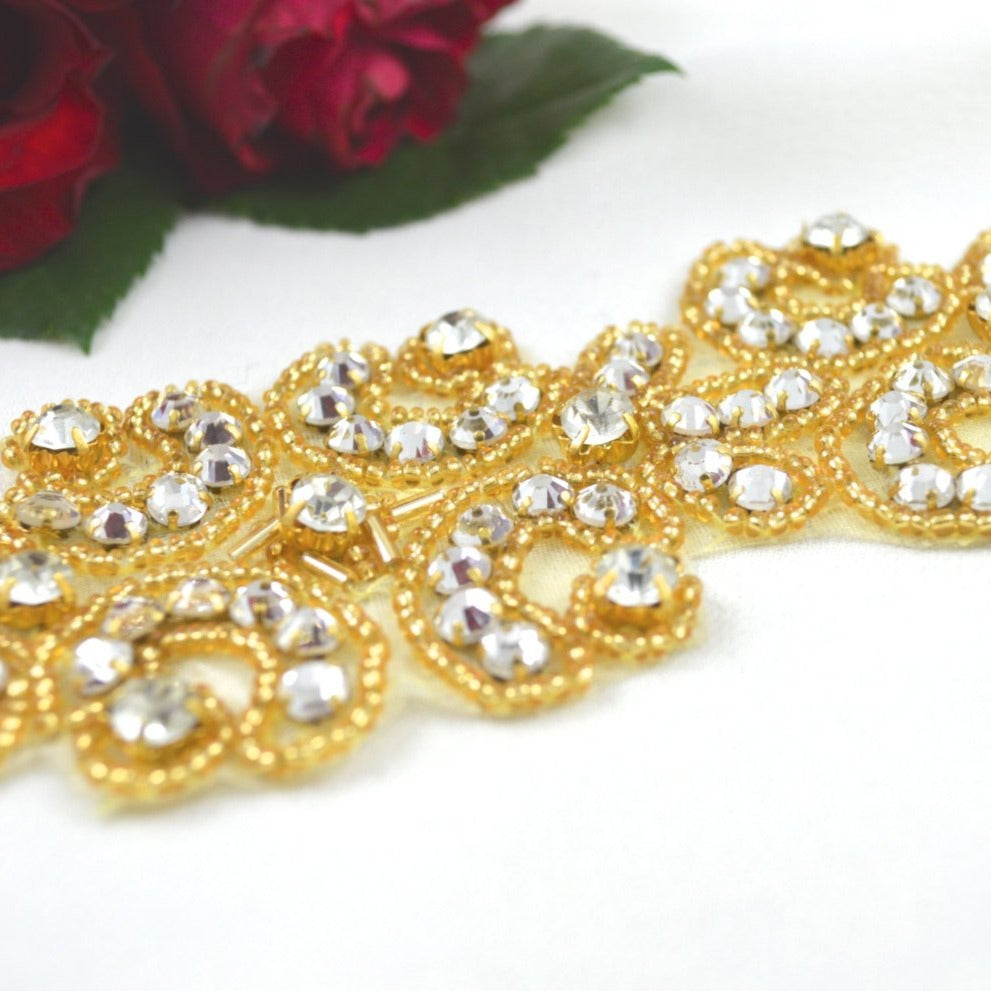 Rhinestone Applique Gold Art Deco