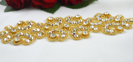 Rhinestone Applique Gold Art Deco