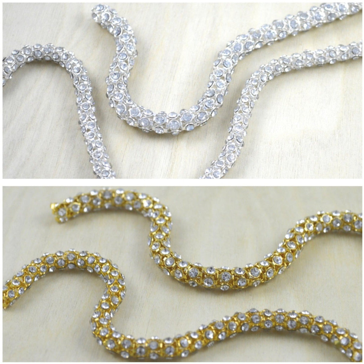Rhinestone Cord Trim Gold Silver