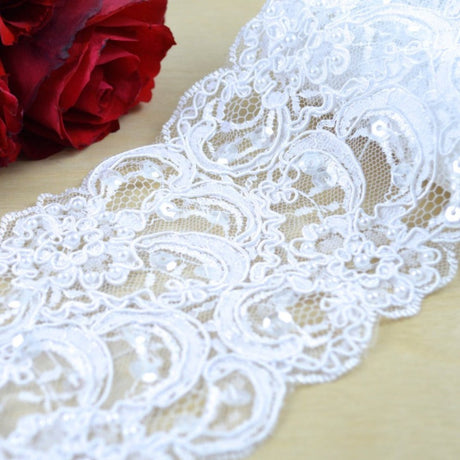 Bridal Lace Trim White Ivory Beaded Cording