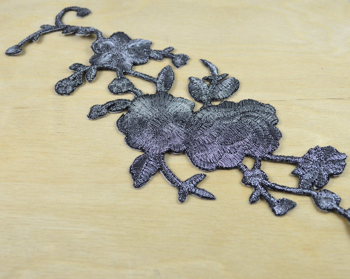 Flower Applique Gunmetal Embroidery Patch