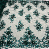 VT-32 3D Beaded Lace Fabric - Burgundy, 54-55" Width (1 Yard)
