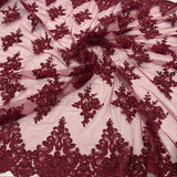 Luxury Beaded Lace Fabric - Embroidered Tulle, Baby Blue, Black, Burgundy, Champagne, Dusty Rose, Gold, Hunter Green, Lilac, Navy Blue, Sage (1 Yard)