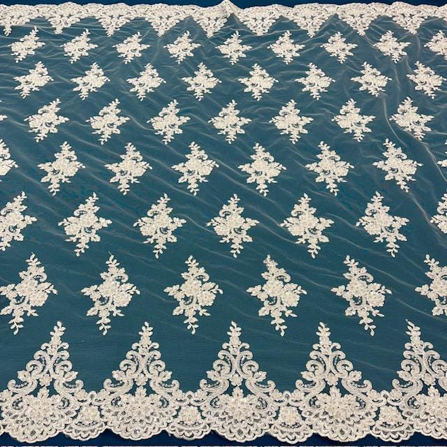 Luxury Beaded Lace Fabric - Embroidered Tulle, Baby Blue, Black, Burgundy, Champagne, Dusty Rose, Gold, Hunter Green, Lilac, Navy Blue, Sage (1 Yard)