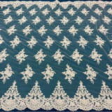 Luxury Beaded Lace Fabric - Embroidered Tulle, Baby Blue, Black, Burgundy, Champagne, Dusty Rose, Gold, Hunter Green, Lilac, Navy Blue, Sage (1 Yard)