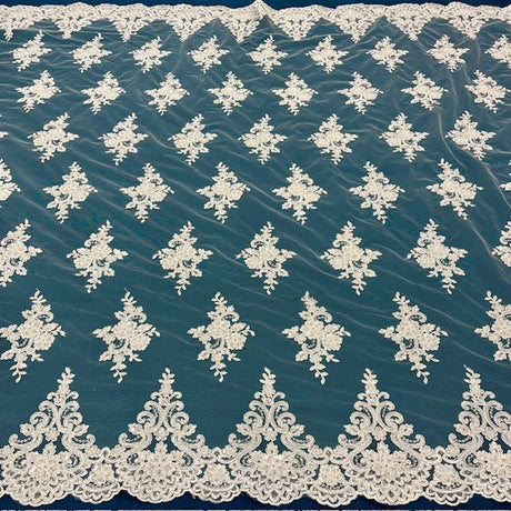 Luxury Beaded Lace Fabric - Embroidered Tulle, Baby Blue, Black, Burgundy, Champagne, Dusty Rose, Gold, Hunter Green, Lilac, Navy Blue, Sage (1 Yard)