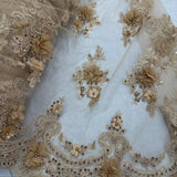 Luxury 3D Floral Beaded Lace Fabric - Embellished Mesh With Pearls, Black, Burgundy, Champagne, Dusty Rose, Hunter Green, Ivory, Lilac, Navy, Sage Mint, Baby Blue
