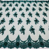 Luxury 3D Floral Beaded Lace Fabric - Embellished Mesh With Pearls, Black, Burgundy, Champagne, Dusty Rose, Hunter Green, Ivory, Lilac, Navy, Sage Mint, Baby Blue