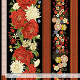 Quilting Cotton Lotus Garden Stripes Black Timeless Treasures