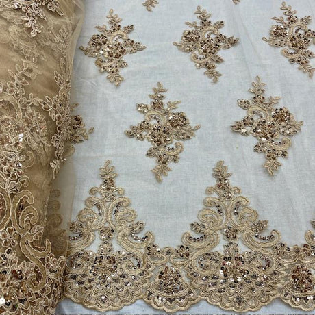 Luxury Beaded Lace Fabric - Embroidered Tulle, Baby Blue, Black, Burgundy, Champagne, Dusty Rose, Gold, Hunter Green, Lilac, Navy Blue, Sage (1 Yard)