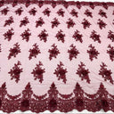 Luxury 3D Floral Beaded Lace Fabric - Embellished Mesh With Pearls, Black, Burgundy, Champagne, Dusty Rose, Hunter Green, Ivory, Lilac, Navy, Sage Mint, Baby Blue