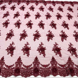 Luxury 3D Floral Beaded Lace Fabric - Embellished Mesh With Pearls, Black, Burgundy, Champagne, Dusty Rose, Hunter Green, Ivory, Lilac, Navy, Sage Mint, Baby Blue