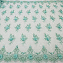 Luxury 3D Floral Beaded Lace Fabric - Embellished Mesh With Pearls, Black, Burgundy, Champagne, Dusty Rose, Hunter Green, Ivory, Lilac, Navy, Sage Mint, Baby Blue