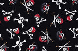 Quilting Cotton Black Pirate Skulls Halloween 100% Cotton