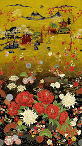 Fabric Panel Lotus Garden Metallic 24" Timeless Treasures