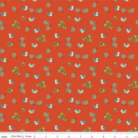 Quilting Cotton Jingle Bells Holly Birds Red Riley Blake