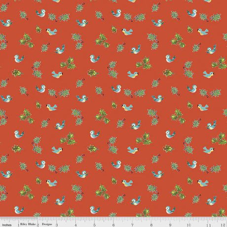 Quilting Cotton Jingle Bells Holly Birds Red Riley Blake