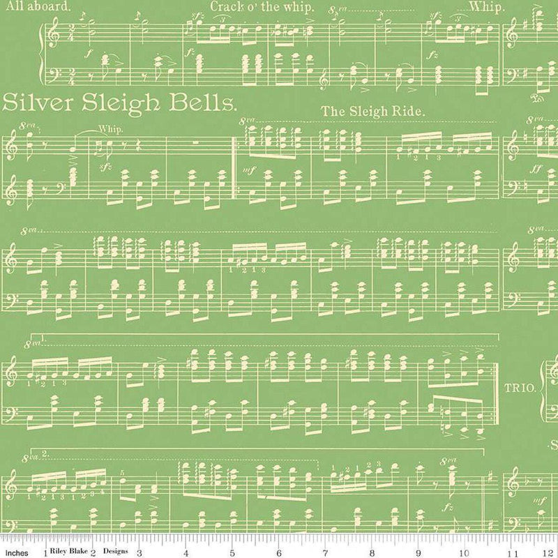 Quilting Cotton Classic Christmas Sheet Music Green Riley Blake