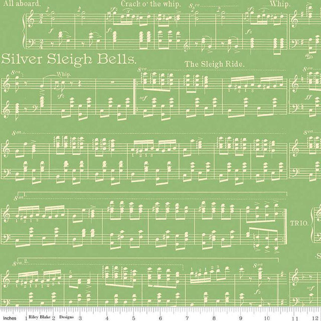 Quilting Cotton Classic Christmas Sheet Music Green Riley Blake
