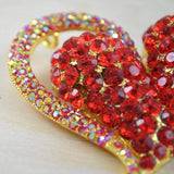 Rhinestone Heart Brooch Red Gold
