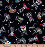 Quilting Cotton Sugar Skull Dogs Halloween 44/45" Wide
