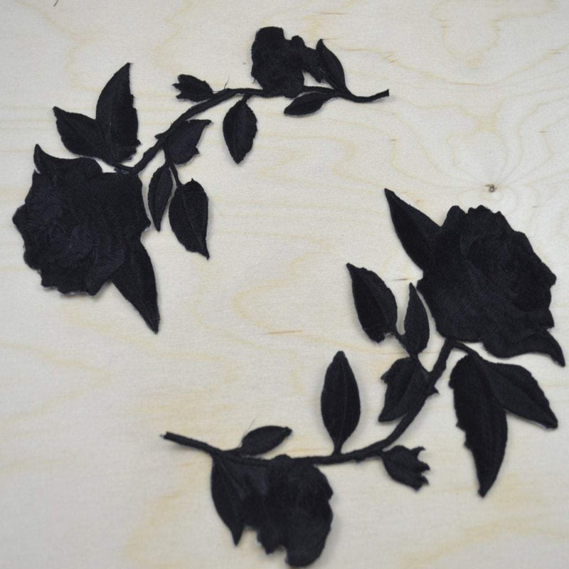 Embroidered Black Rose Patch Pair
