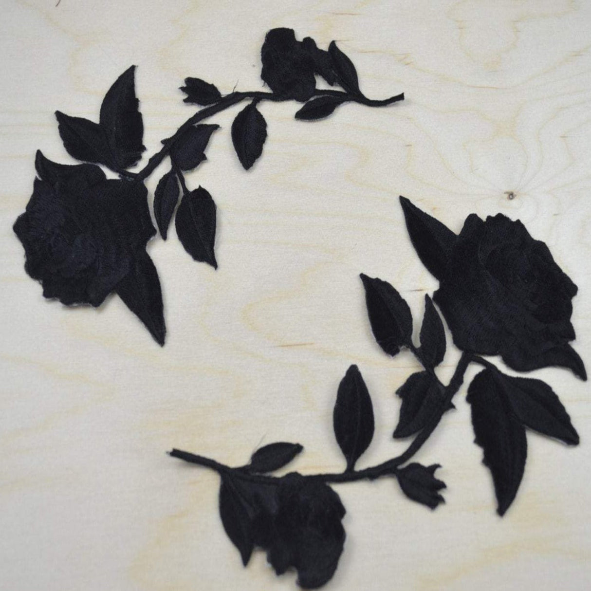 Embroidered Black Rose Patch Pair