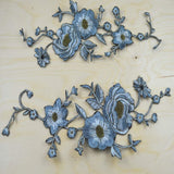 Flower Embroidery Patch Pale Blue Antique Gold