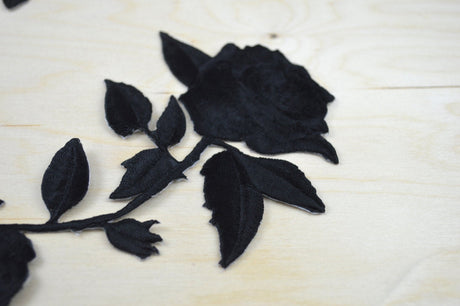 Embroidered Black Rose Patch Pair