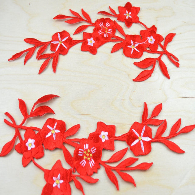 Flower Patch Red Embroidery Applique