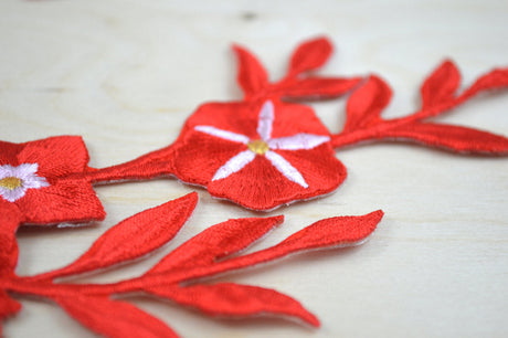 Flower Patch Red Embroidery Applique
