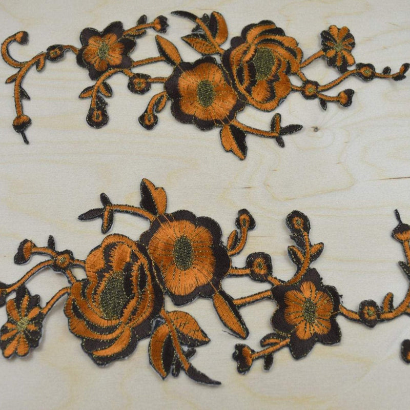 Embroidered Flower Patch Applique Brown Rust