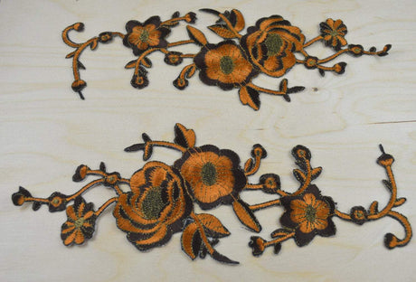 Embroidered Flower Patch Applique Brown Rust
