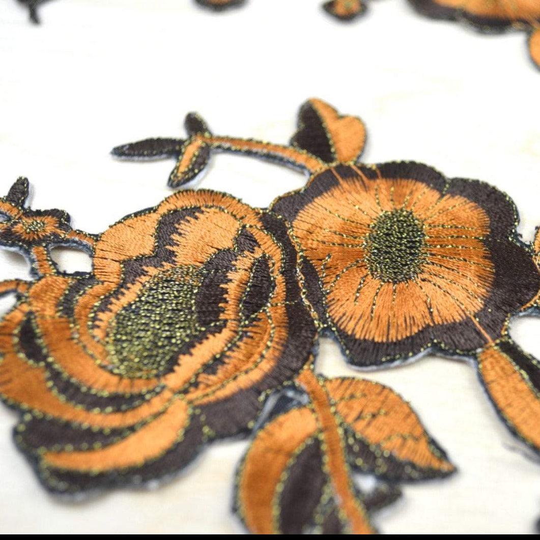 Embroidered Flower Patch Applique Brown Rust