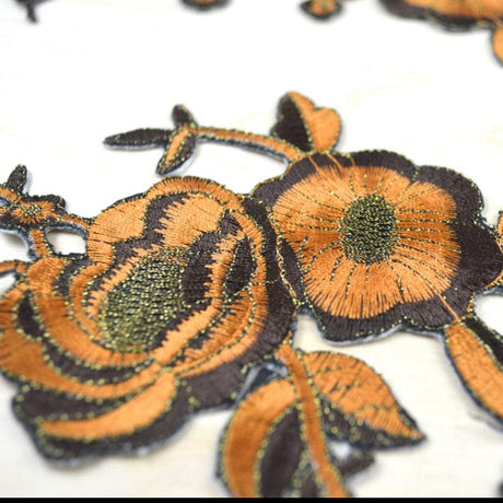 Embroidered Flower Patch Applique Brown Rust