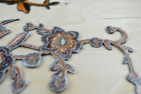 Embroidered Flower Patch Applique Brown Rust