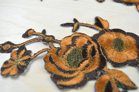 Embroidered Flower Patch Applique Brown Rust