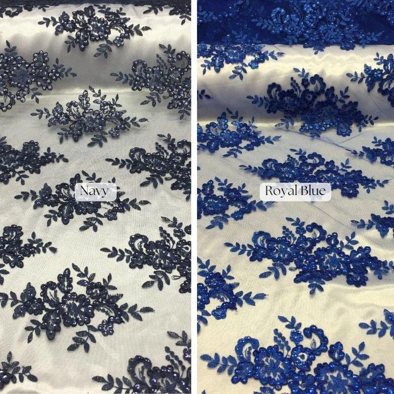 VT-12 Sequin And Beaded Lace Fabric - Multi-Color Floral Embroidery, 52" Width