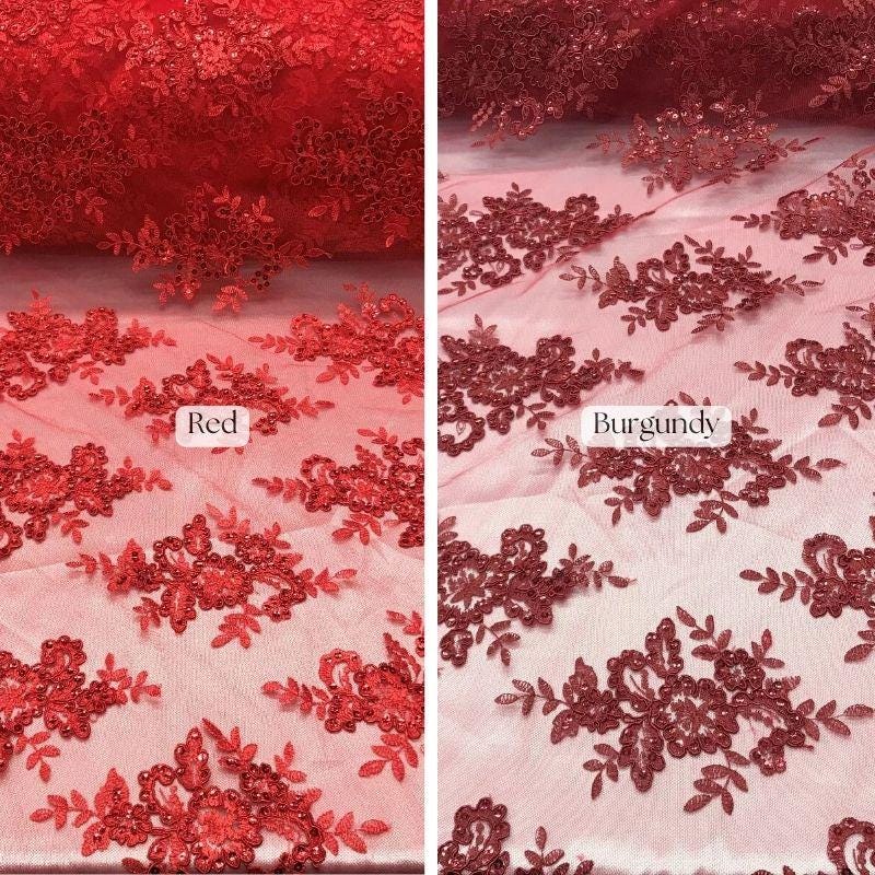 VT-12 Sequin And Beaded Lace Fabric - Multi-Color Floral Embroidery, 52" Width